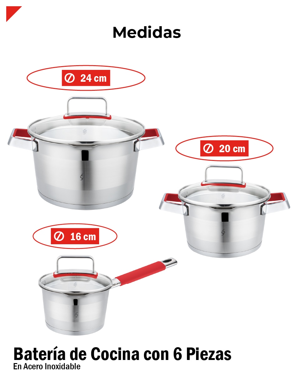 Batería de cocina de acero inoxidable 6 piezas 14