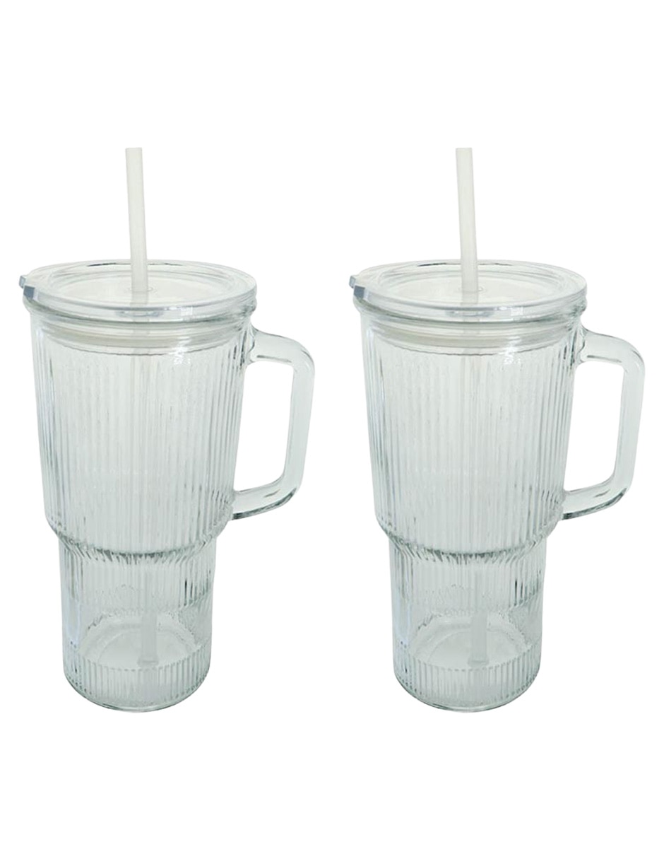Set de vasos con tapa de vidrio con 2 piezas Set de vasos con tapa de vidrio con 2 piezas