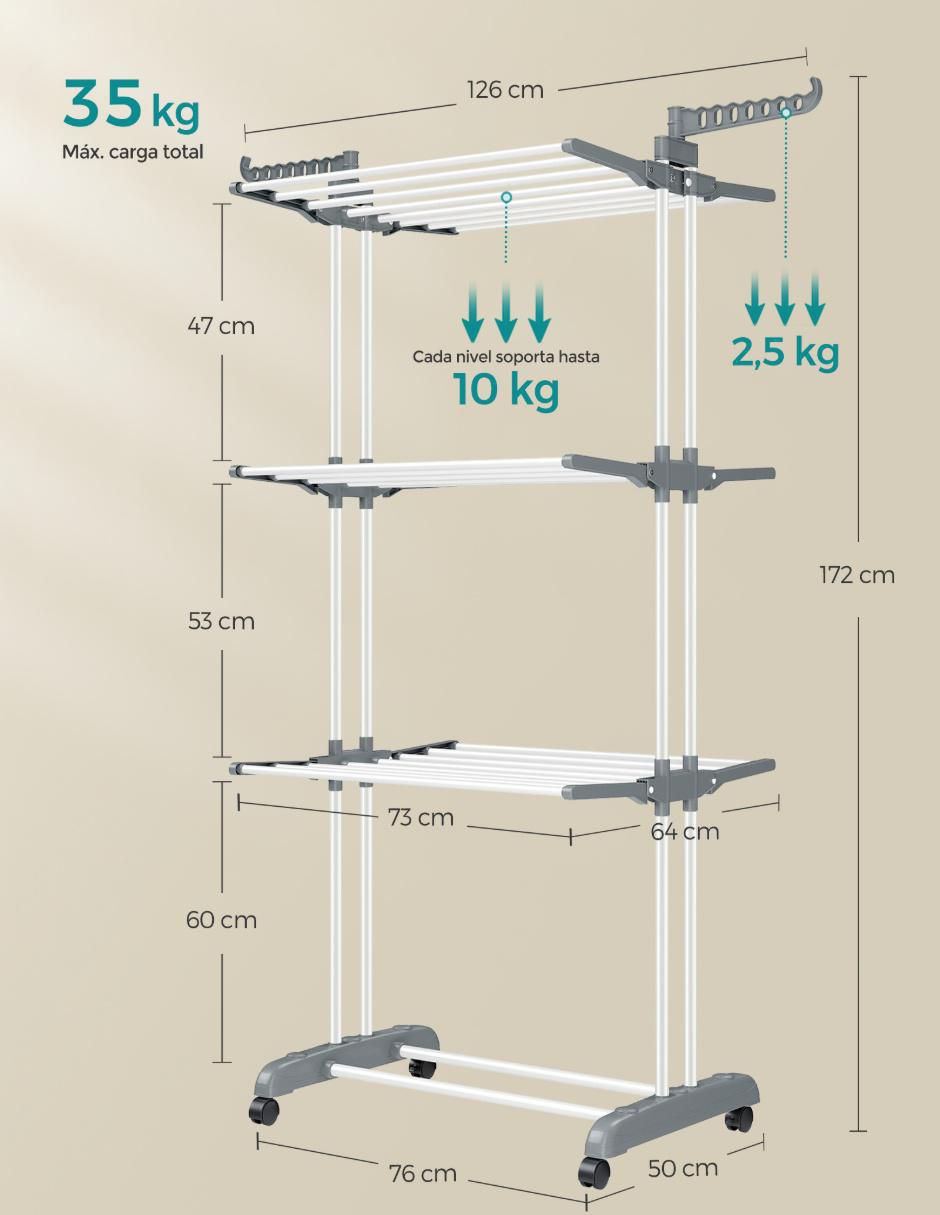 Tendedero plegable de acero con plástico 4
