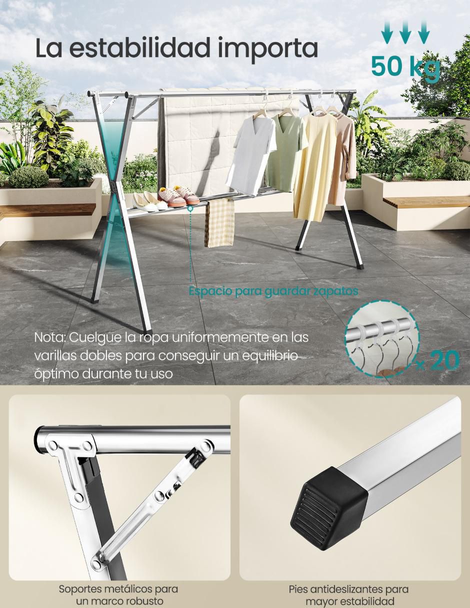Tendedero plegable de acero inoxidable 3