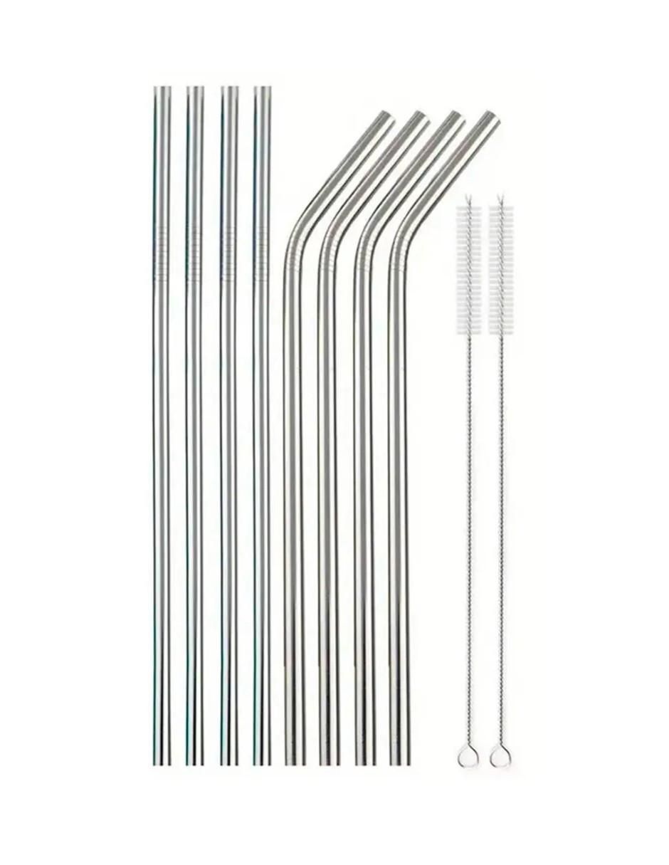 Set popote con limpiador de acero inoxidable con 8 piezas