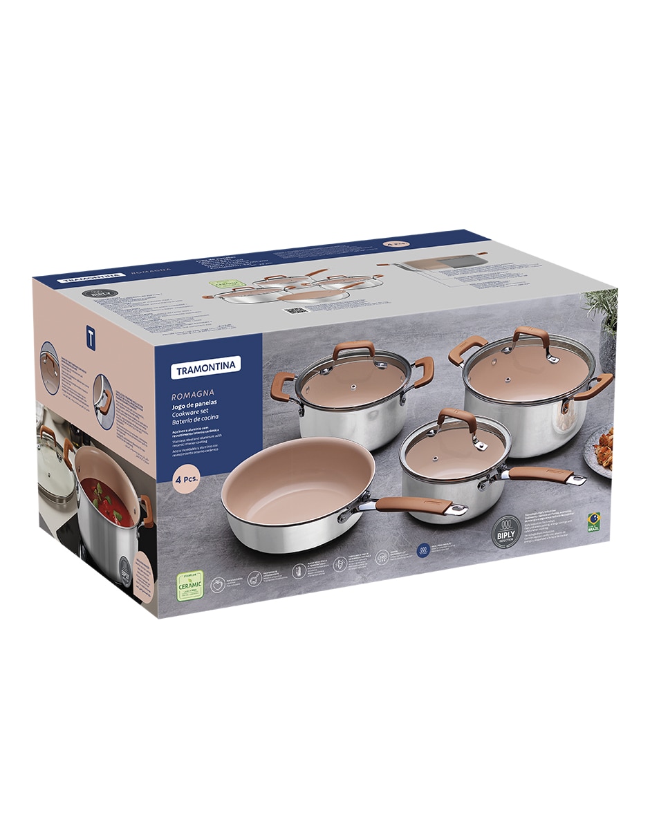 Batería de cocina Romagna de acero inoxidable antiadherente cerámica 7 piezas 6