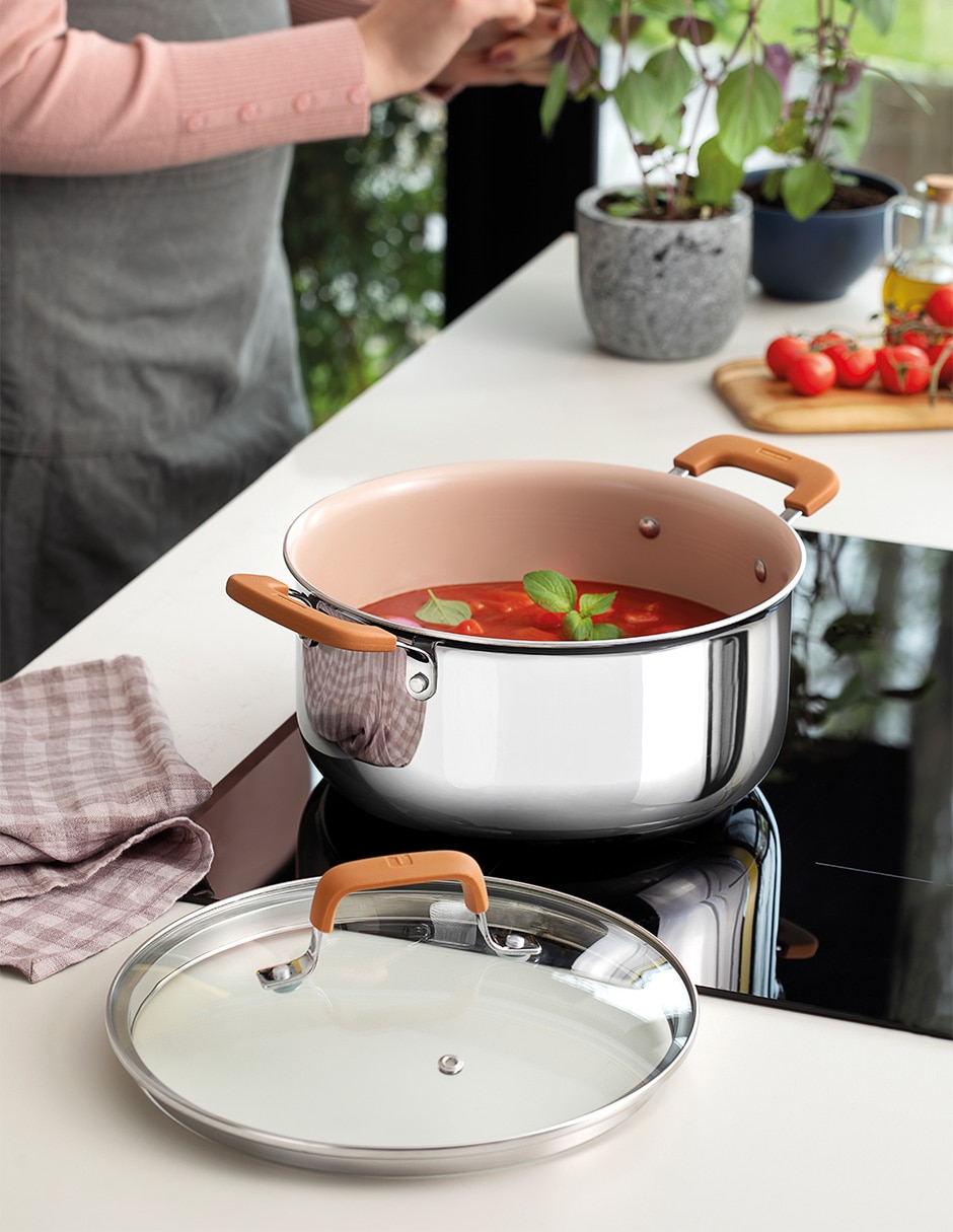 Batería de cocina Romagna de acero inoxidable antiadherente cerámica 7 piezas 8
