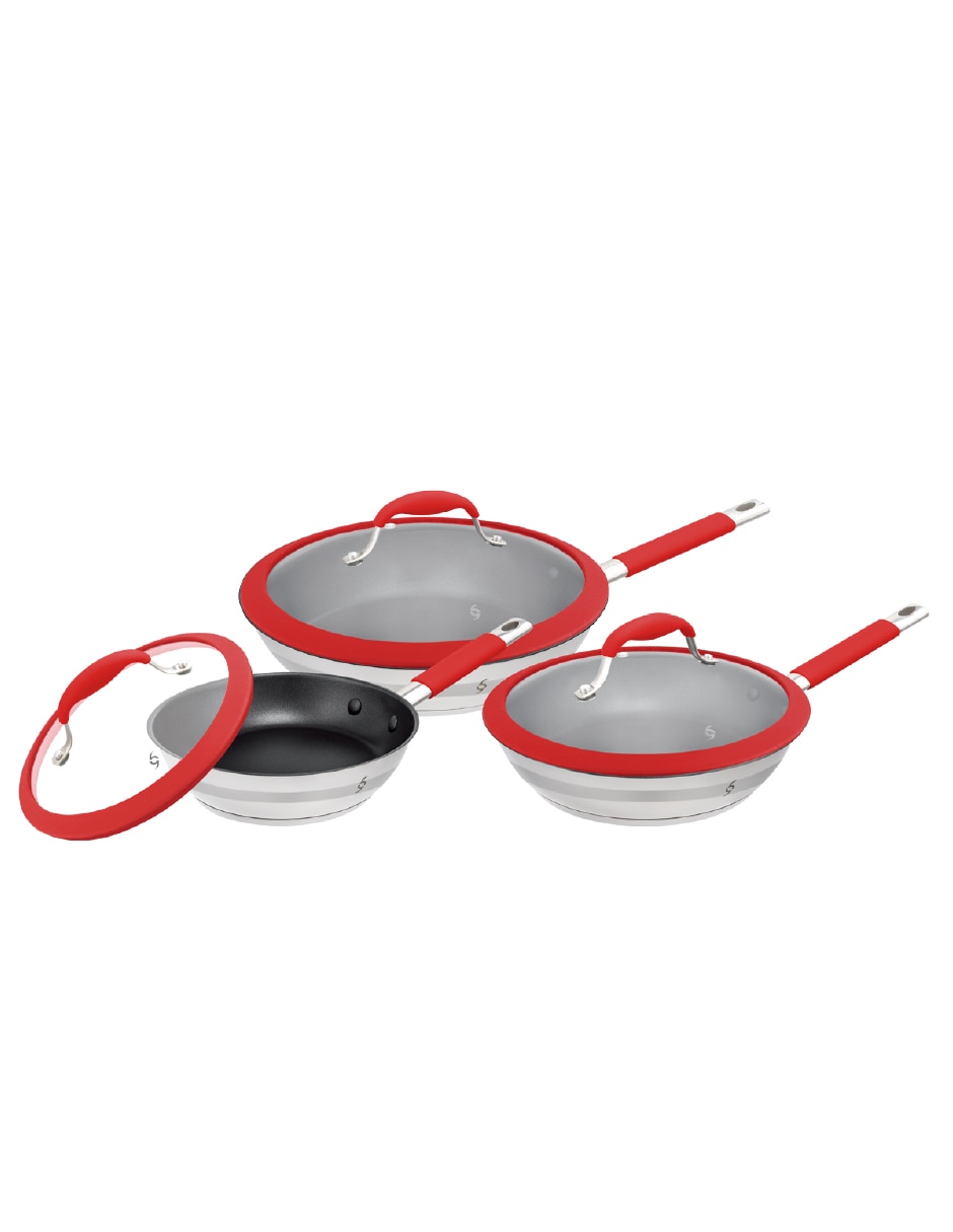 Set de sartenes con tapa de acero inoxidable 6 piezas