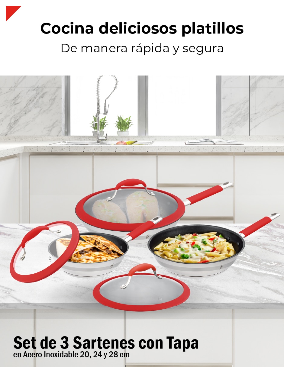 Set de sartenes con tapa de acero inoxidable 6 piezas 2