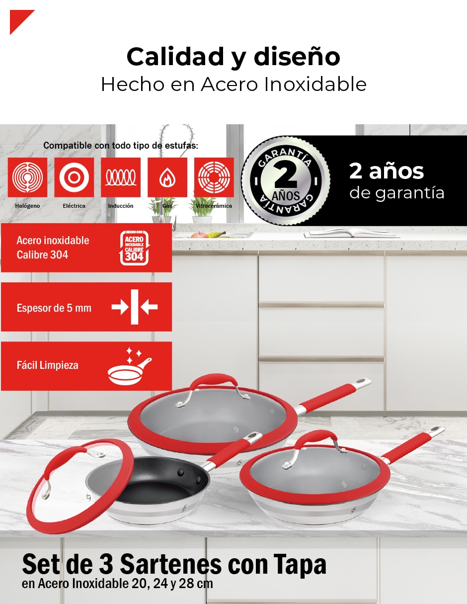 Set de sartenes con tapa de acero inoxidable 6 piezas 3