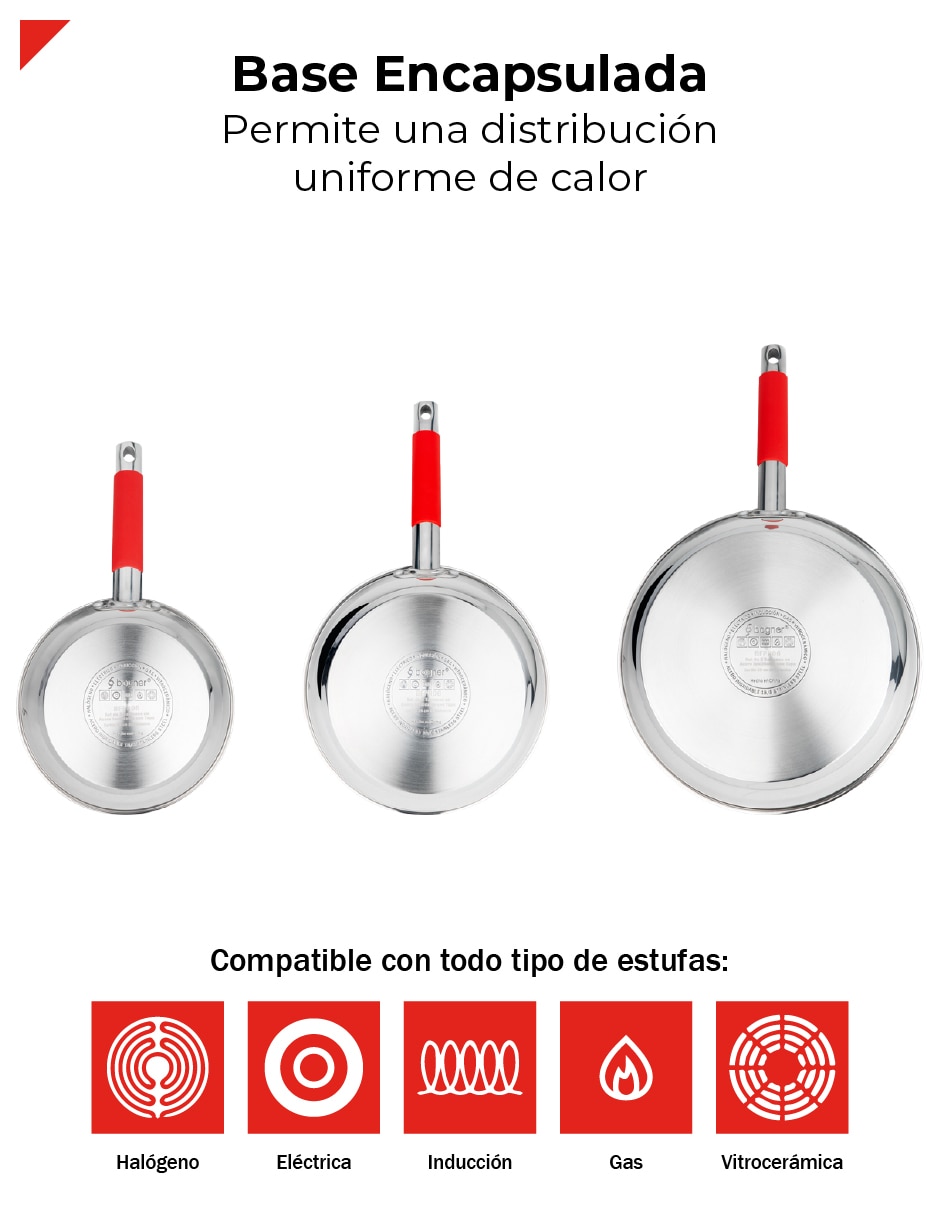 Set de sartenes con tapa de acero inoxidable 6 piezas 4