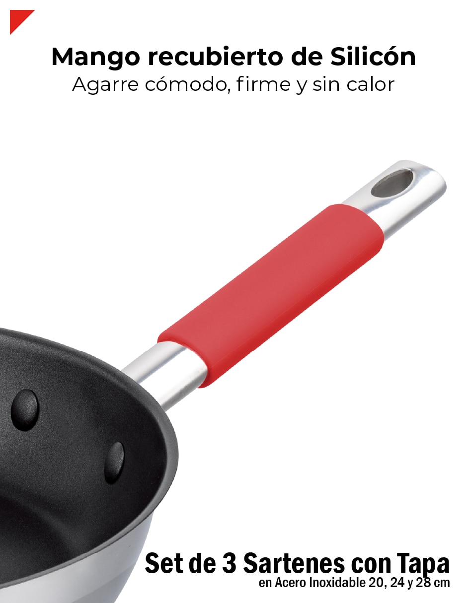 Set de sartenes con tapa de acero inoxidable 6 piezas 7