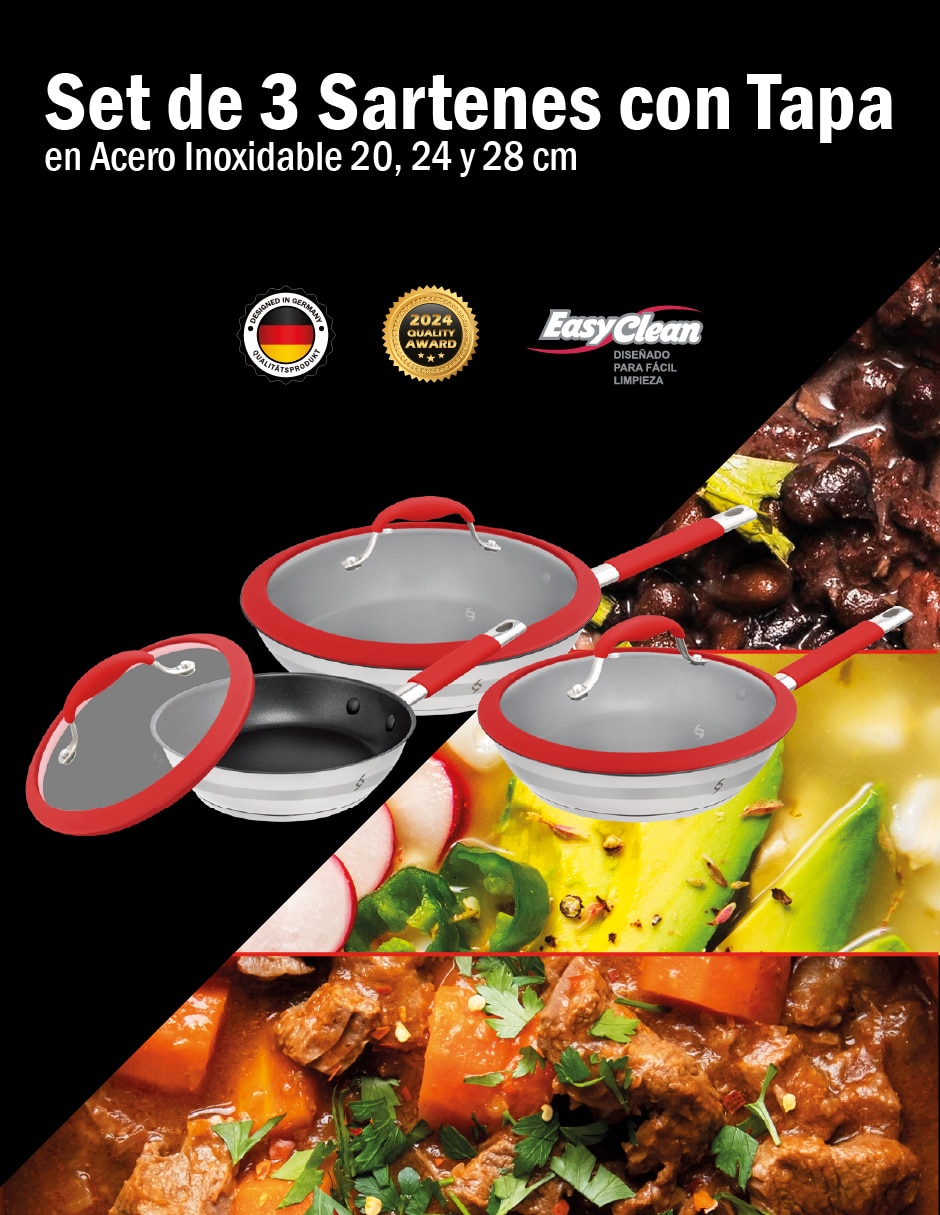 Set de sartenes con tapa de acero inoxidable 6 piezas 8