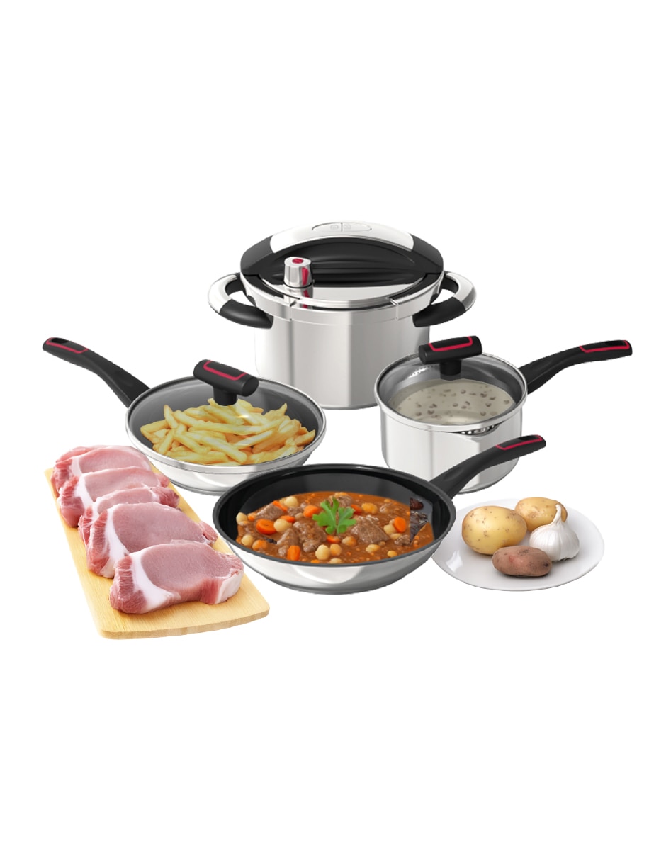 Batería de cocina de acero inoxidable antiadherente titanio 9 piezas 2