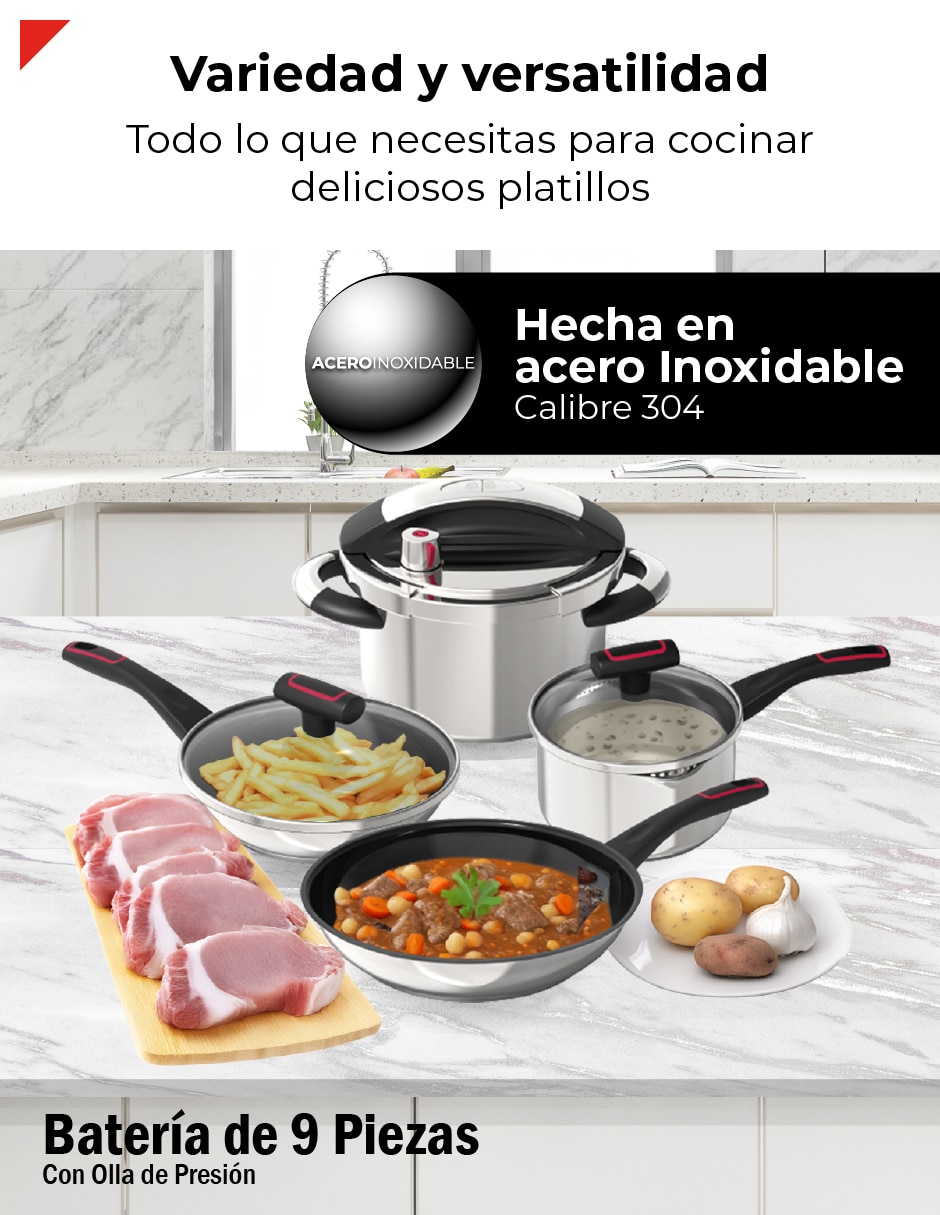 Batería de cocina de acero inoxidable antiadherente titanio 9 piezas 3