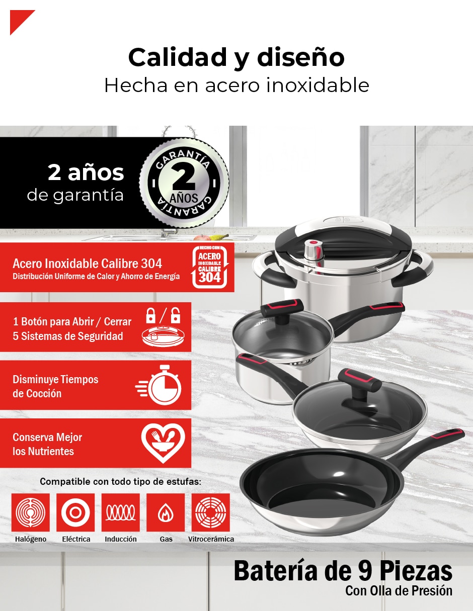 Batería de cocina de acero inoxidable antiadherente titanio 9 piezas 4