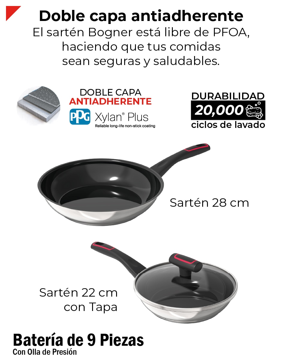 Batería de cocina de acero inoxidable antiadherente titanio 9 piezas 6