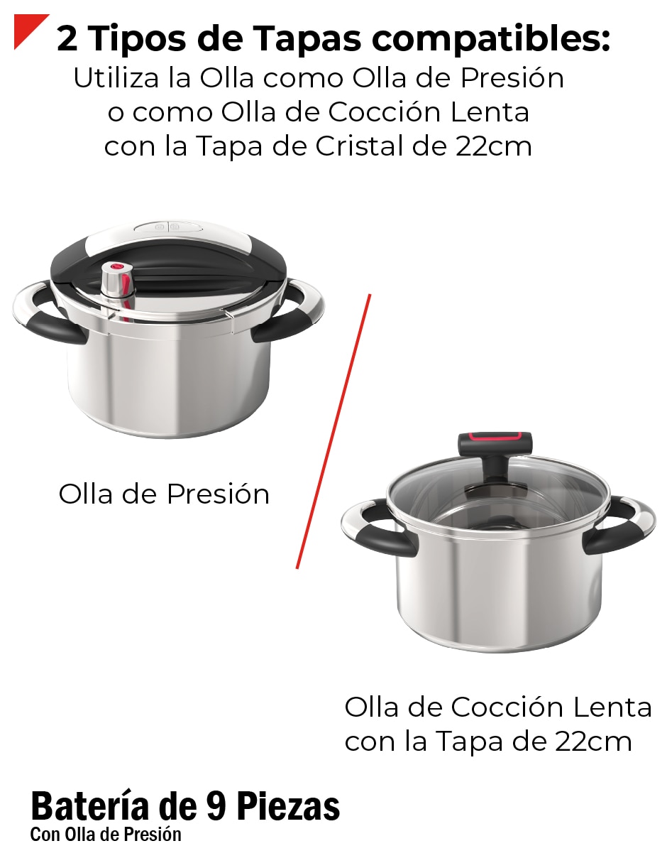 Batería de cocina de acero inoxidable antiadherente titanio 9 piezas 7