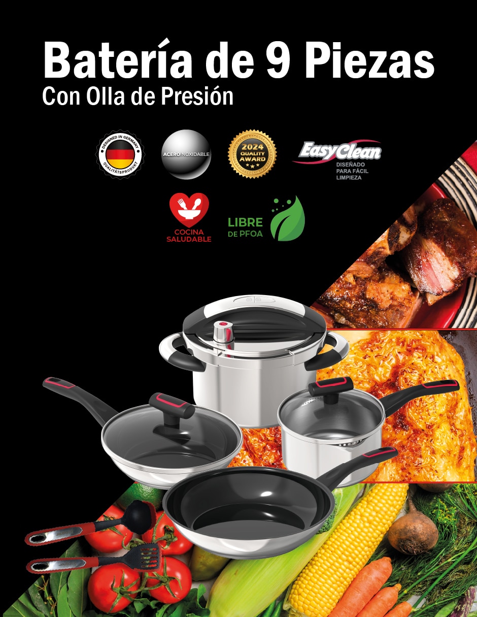 Batería de cocina de acero inoxidable antiadherente titanio 9 piezas 9