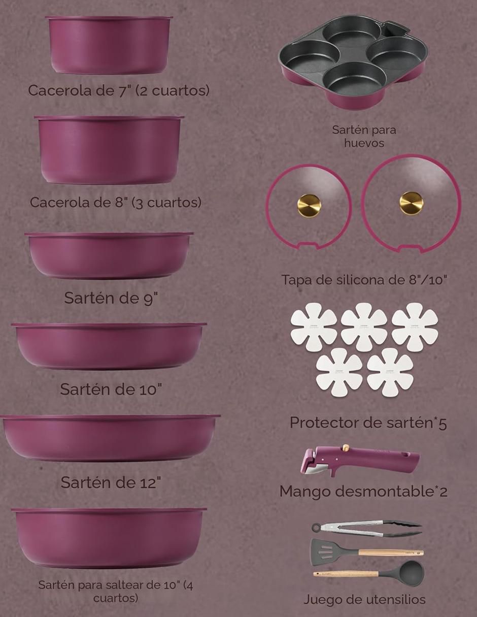 Batería de cocina de aluminio antiadherente cerámica 19 piezas 4