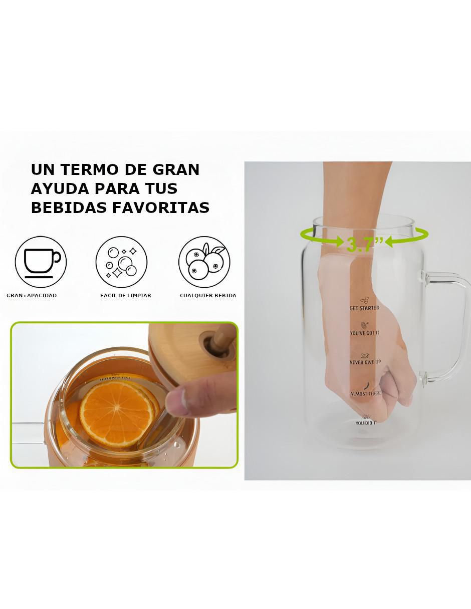 Vaso con tapa y popote de vidrio con 3 piezas 3