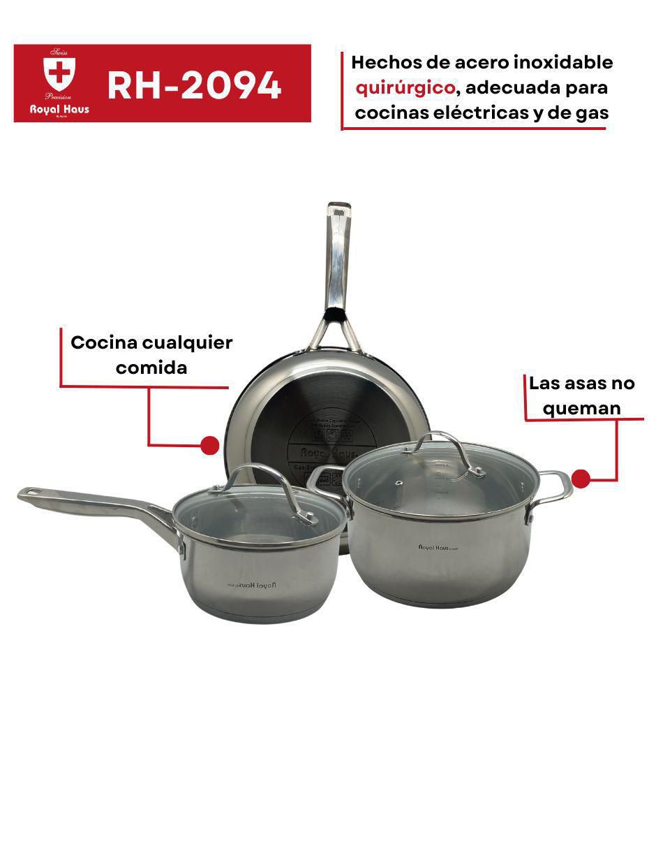 Batería de cocina Diamond de acero inoxidable antiadherente convencional 8 piezas 2