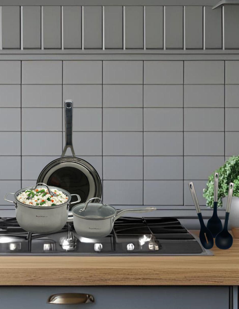 Batería de cocina Diamond de acero inoxidable antiadherente convencional 8 piezas 3