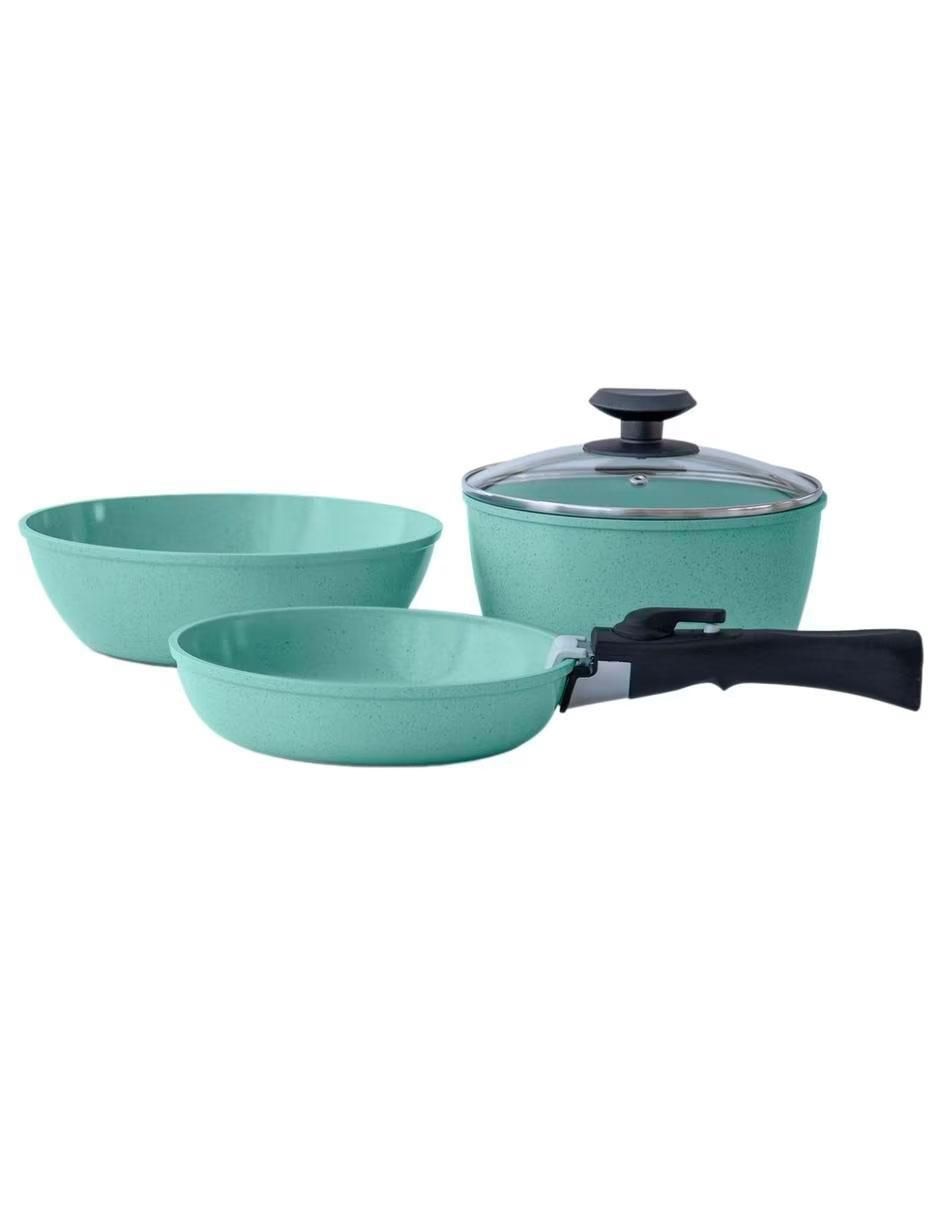 Batería de cocina Jade Smart de aluminio anodizado antiadherente cerámica 10 piezas 3