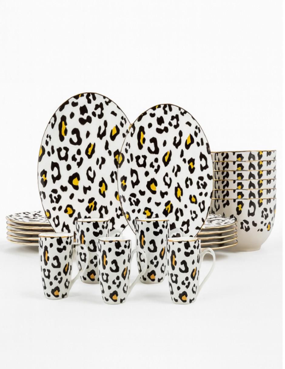 Vajilla cerrada animal print de cerámica para 6 personas