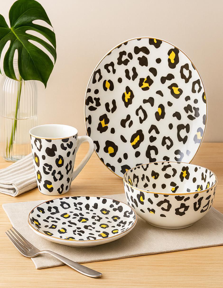 Vajilla cerrada animal print de cerámica para 6 personas 6