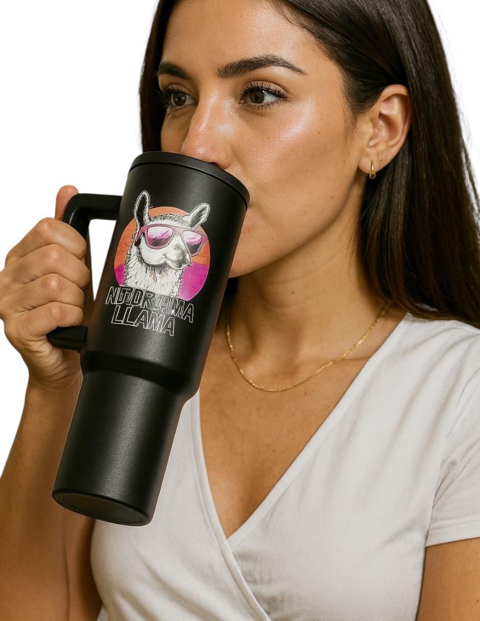 Termo Luxo MX de acero inoxidable Llama white&black con tapa rosca 1.2 L