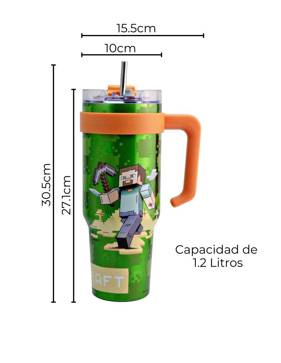 Termo doble pared de acero inoxidable Minecraft con tapa rosca 1.2 L 2