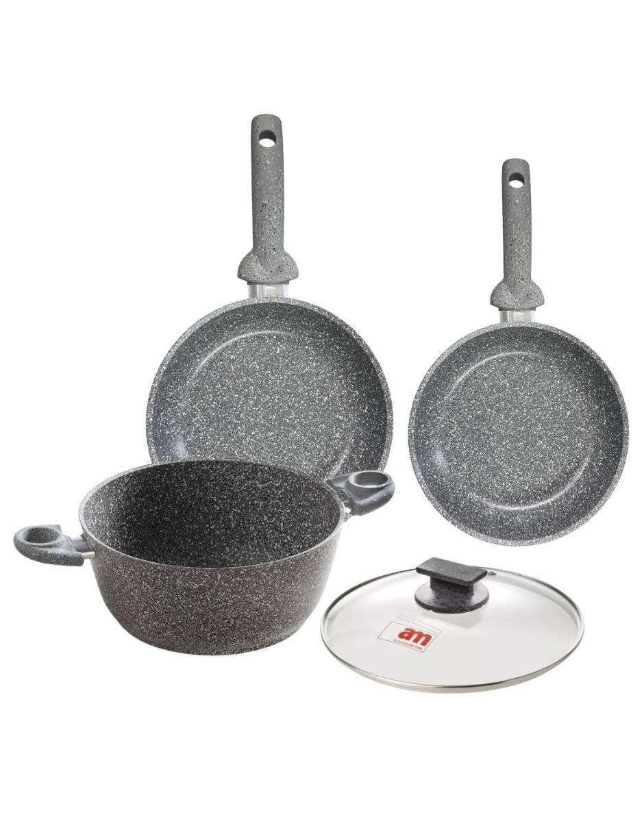 Batería de cocina Cuore di pietra de aluminio forjado antiadherente minerales naturales 4 piezas Batería de cocina Cuore di pietra de aluminio forjado antiadherente minerales naturales 4 piezas