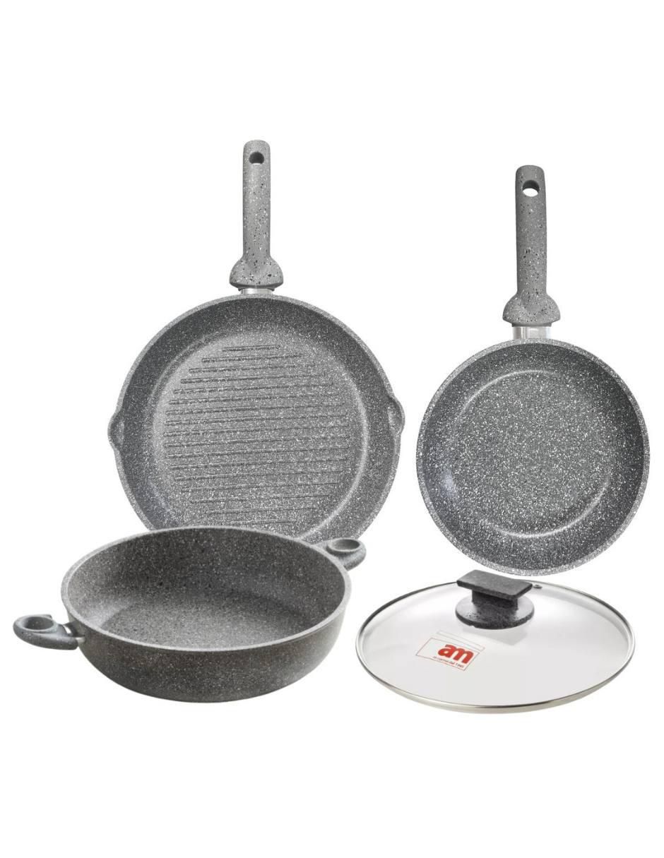 Batería de cocina Cuore di pietra de aluminio forjado antiadherente minerales naturales 4 piezas Batería de cocina Cuore di pietra de aluminio forjado antiadherente minerales naturales 4 piezas