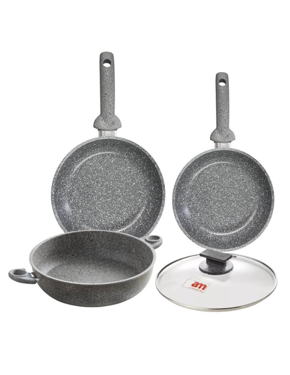 Batería de cocina Cuore di pietra de aluminio forjado antiadherente minerales naturales 4 piezas Batería de cocina Cuore di pietra de aluminio forjado antiadherente minerales naturales 4 piezas