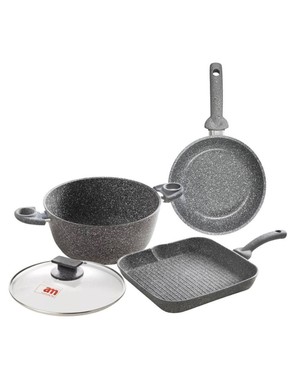 Batería de cocina Cuore di pietra de aluminio forjado antiadherente minerales naturales 4 piezas Batería de cocina Cuore di pietra de aluminio forjado antiadherente minerales naturales 4 piezas
