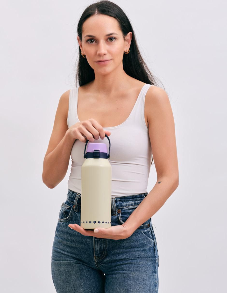 Termo luckyly de acero inoxidable liza con tapa flip top