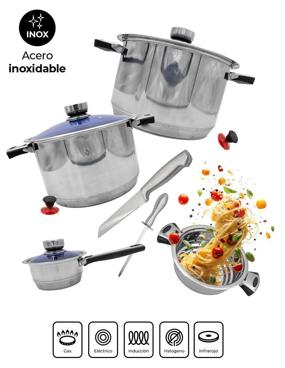 Batería de cocina Elkatan de acero inoxidable antiadherente convencional 24 piezas 2