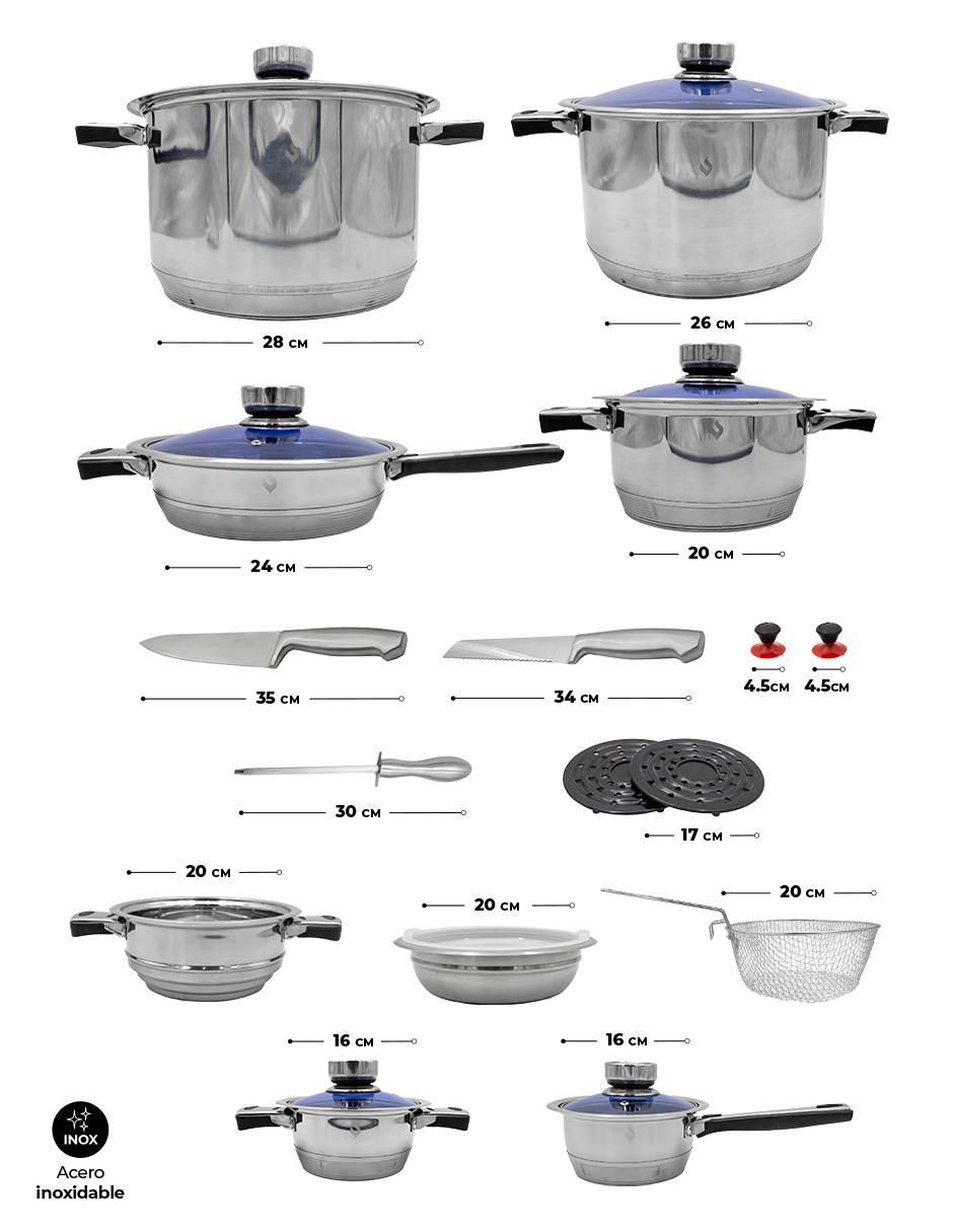Batería de cocina Elkatan de acero inoxidable antiadherente convencional 24 piezas 5