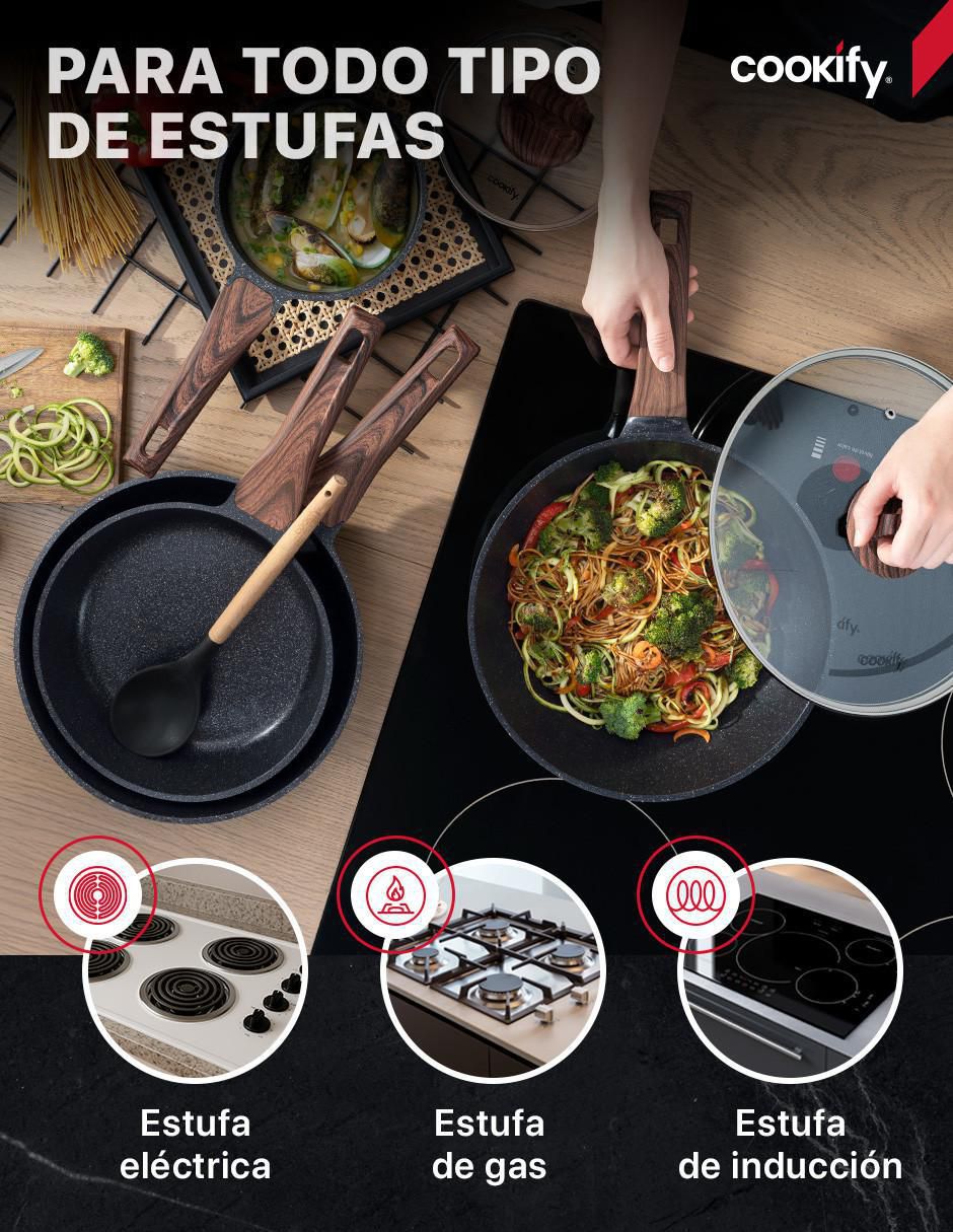Batería de cocina de mármol antiadherente minerales naturales 11 piezas 5