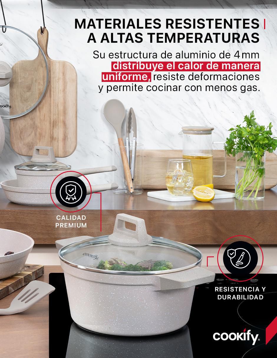 "batería de cocina" cookify cacerolas, sartenes y utensilios "de" mármol "antiadherente" minerales naturales 11 piezas "piezas"
