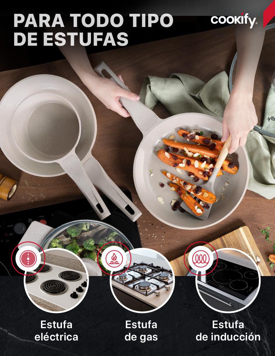 "batería de cocina" cookify cacerolas, sartenes y utensilios "de" mármol "antiadherente" minerales naturales 11 piezas "piezas"