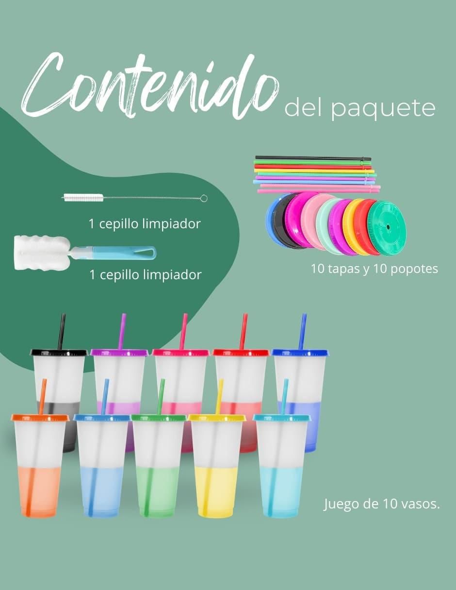 Vaso con tapa de plástico con 10 piezas