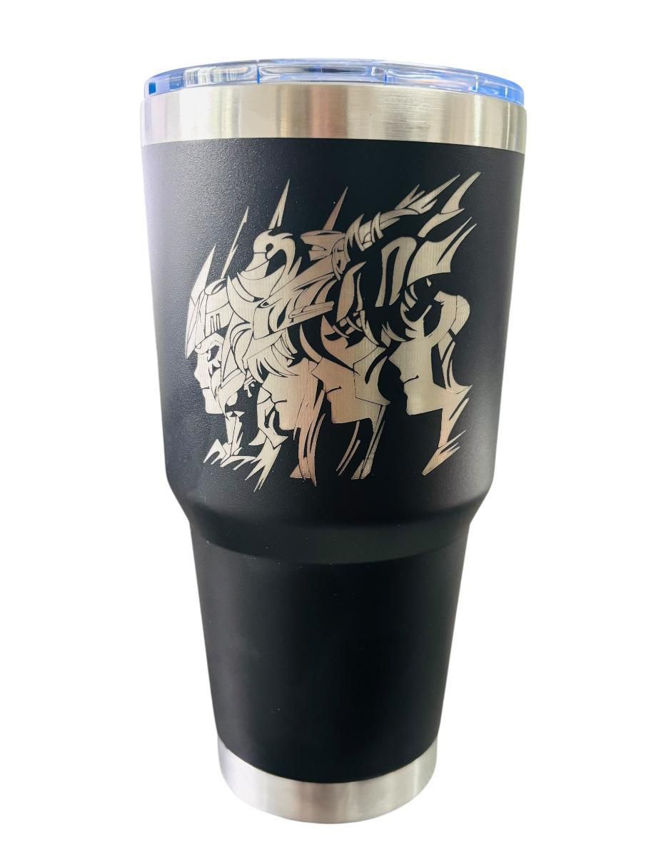 Set termo de acero inoxidable Los Caballeros del Zodiaco con tapa push pull 887 ml 4