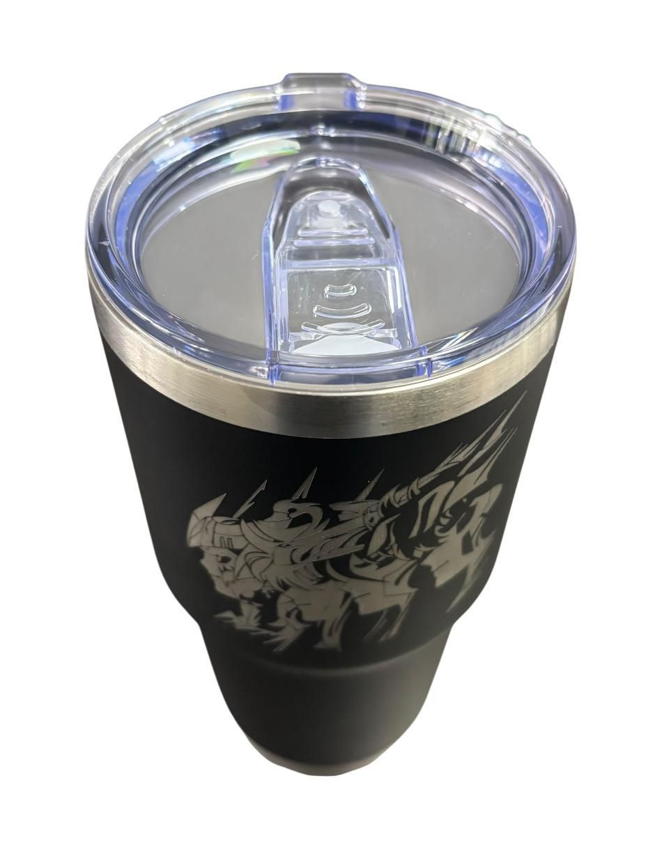 Set termo de acero inoxidable Los Caballeros del Zodiaco con tapa push pull 887 ml 5