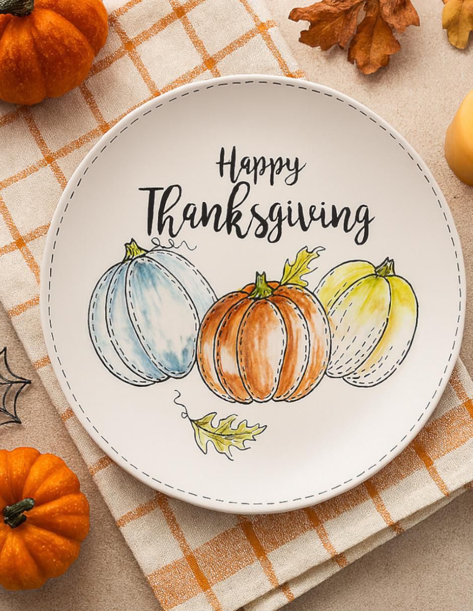 Plato ensalada Happy Thanksgiving de cerámica 3