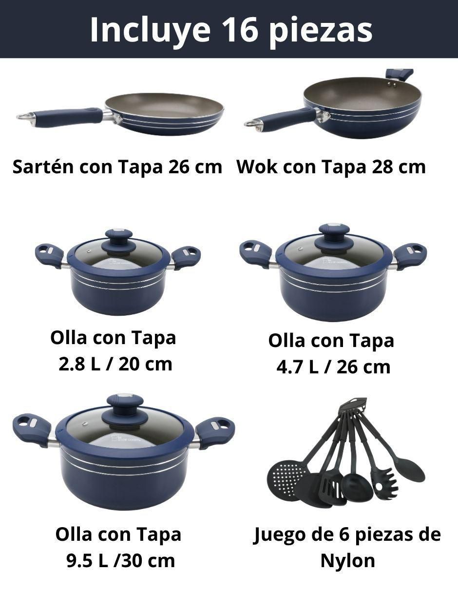 Batería de cocina de aluminio antiadherente minerales naturales 16 piezas 2