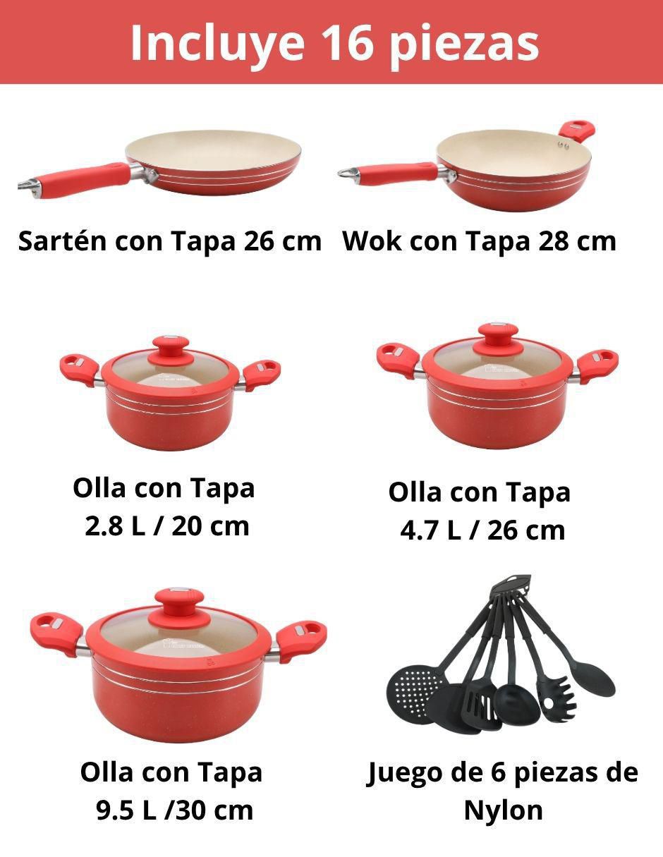 Batería de cocina de aluminio antiadherente minerales naturales 16 piezas 2