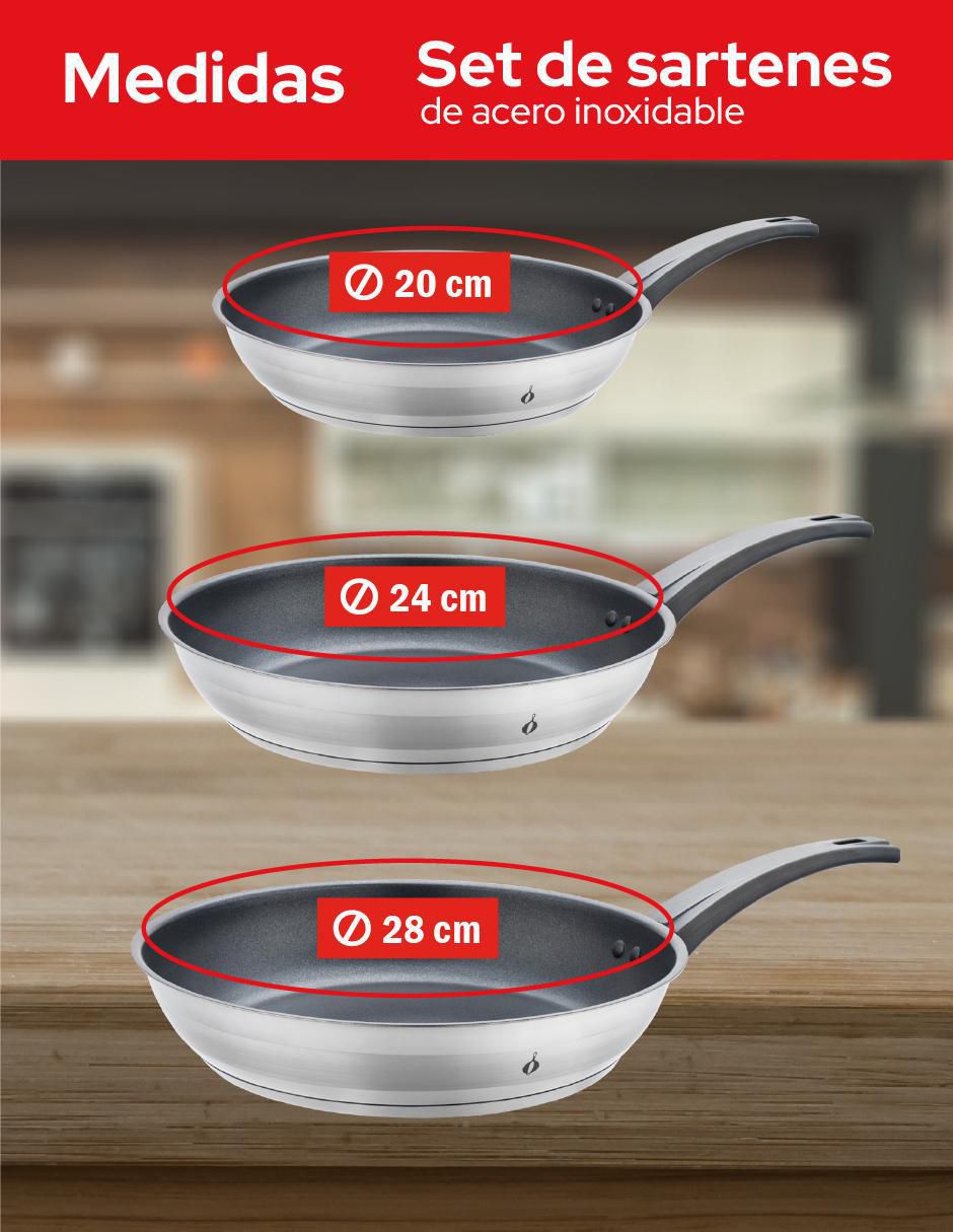 Set de sartenes de acero inoxidable 3 piezas 9