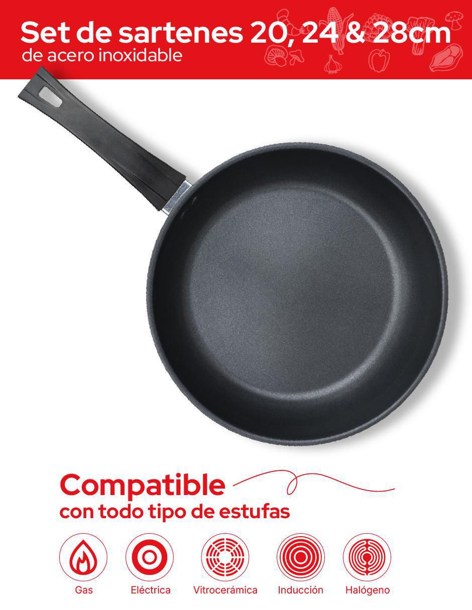 Set de sartenes de acero inoxidable 3 piezas 4