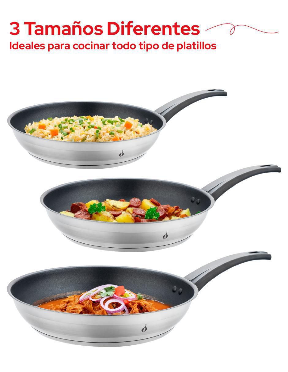Set de sartenes de acero inoxidable 3 piezas 8