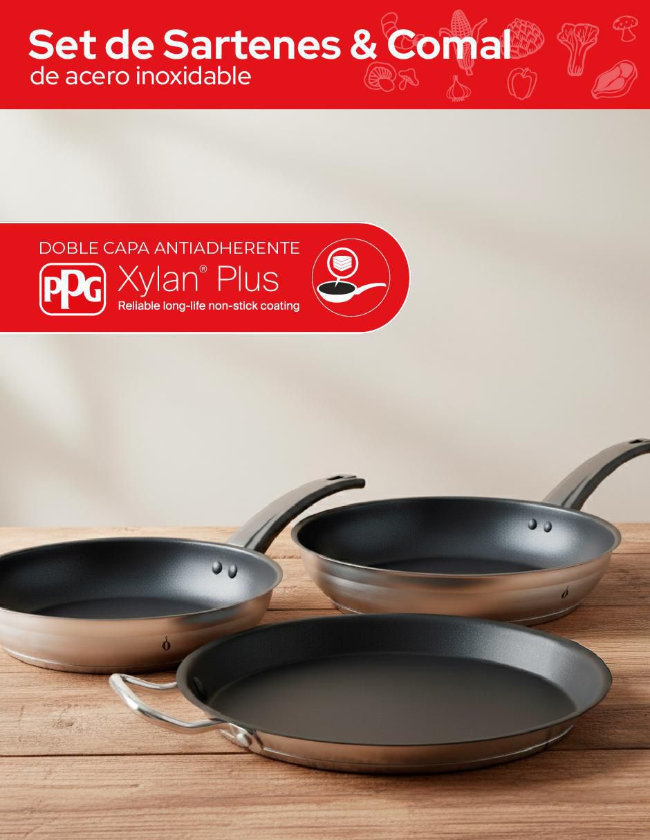 Set de sartenes de acero inoxidable 3 piezas 3