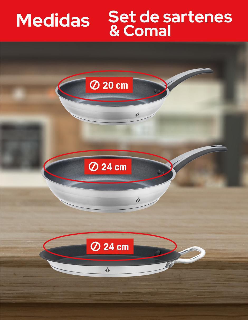 Set de sartenes de acero inoxidable 3 piezas 2