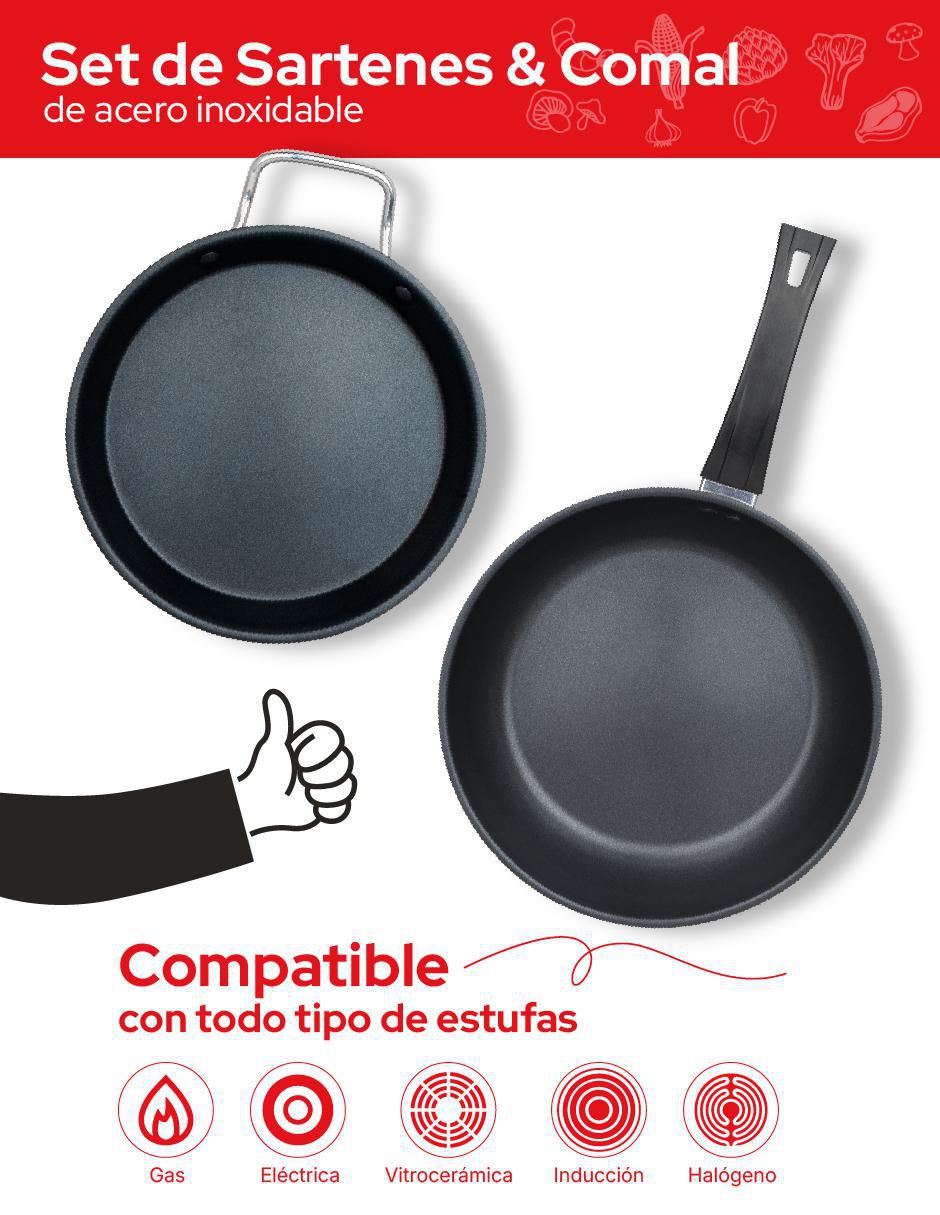 Set de sartenes de acero inoxidable 3 piezas 5